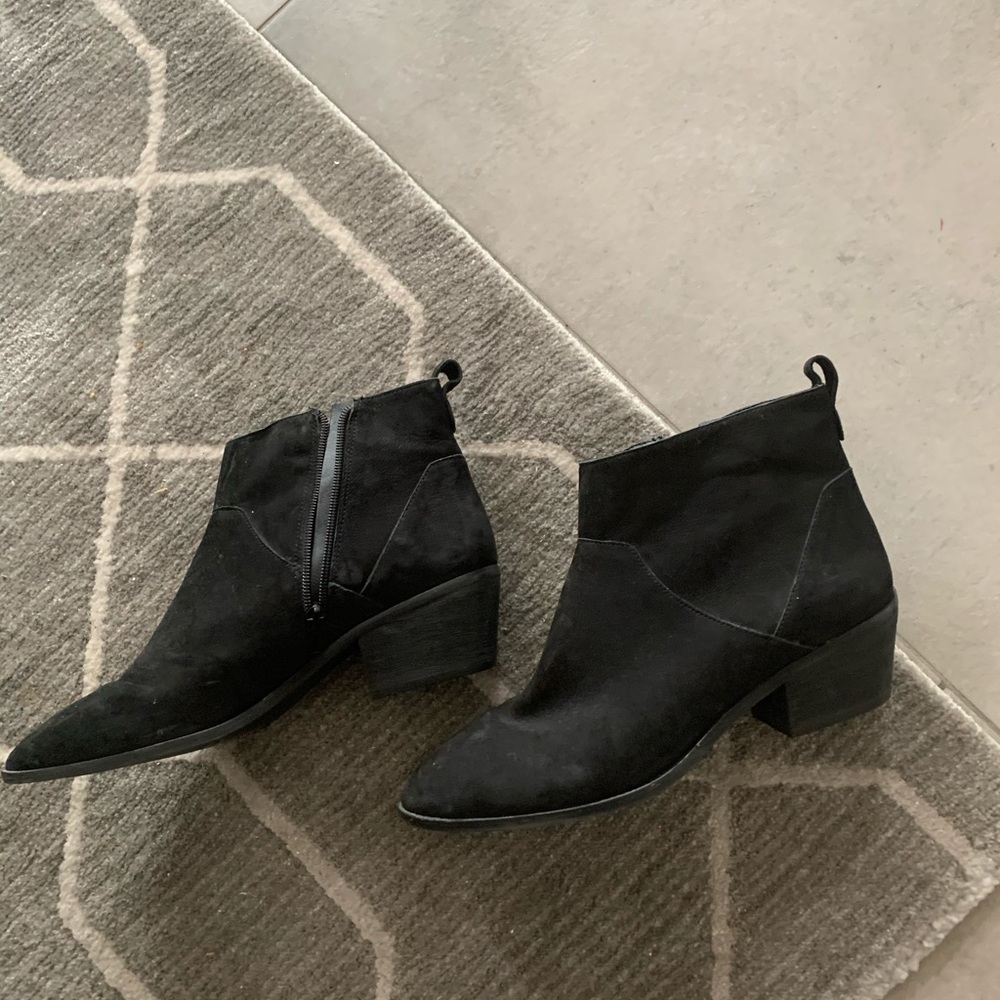 Black suede boots.